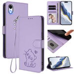 Capa de telemóvel em pele com relevo de gato em forma de coração e alça de mão, Para iPhone XR, Para iPhone XS Max, Para iPhone 7 Plus / 8 Plus