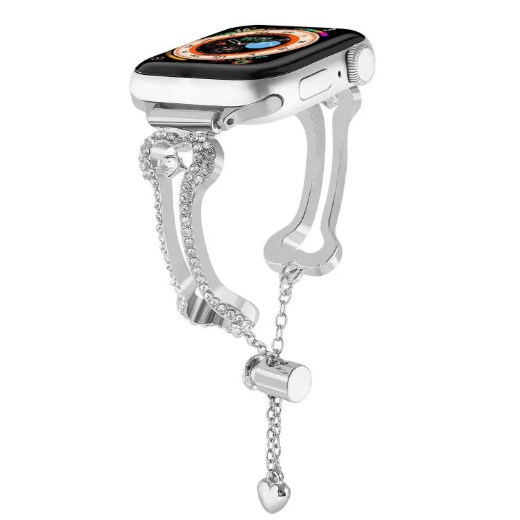 Pulseira de Relógio Metálica com Diamantes em Forma de Corrente Óssea, Para Apple Watch 46mm / 49mm / 45mm / 44mm, Para Apple Watch 42mm / 41mm / 40mm / 38mm
