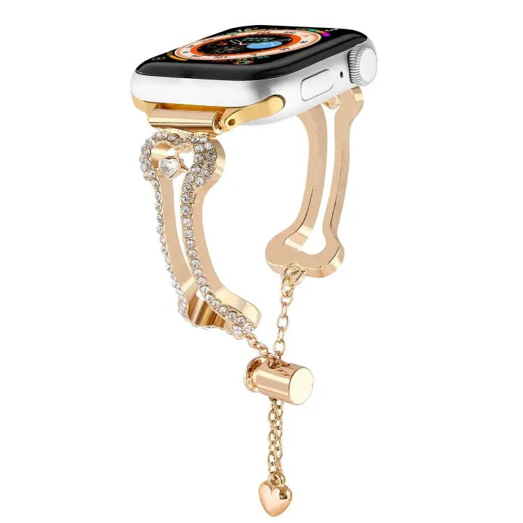 Pulseira de Relógio Metálica com Diamantes em Forma de Corrente Óssea, Para Apple Watch 46mm / 49mm / 45mm / 44mm, Para Apple Watch 42mm / 41mm / 40mm / 38mm