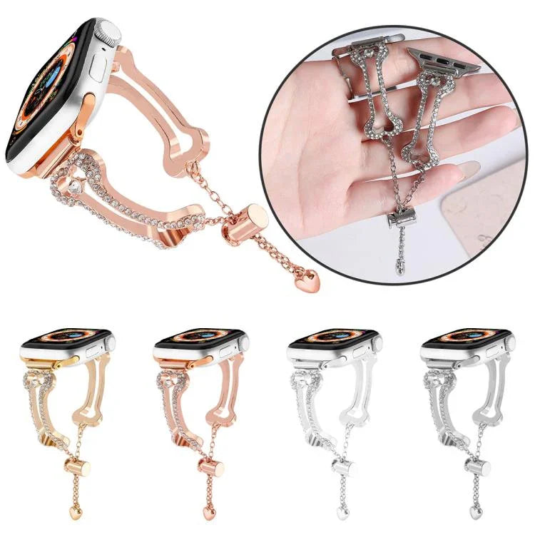 Pulseira de Relógio Metálica com Diamantes em Forma de Corrente Óssea, Para Apple Watch 46mm / 49mm / 45mm / 44mm, Para Apple Watch 42mm / 41mm / 40mm / 38mm