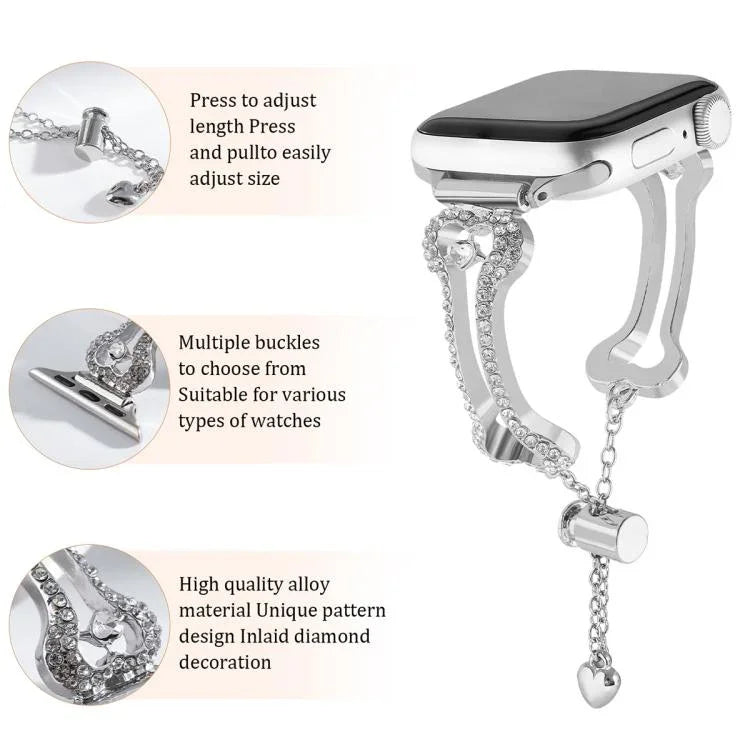 Pulseira de Relógio Metálica com Diamantes em Forma de Corrente Óssea, Para Apple Watch 46mm / 49mm / 45mm / 44mm, Para Apple Watch 42mm / 41mm / 40mm / 38mm