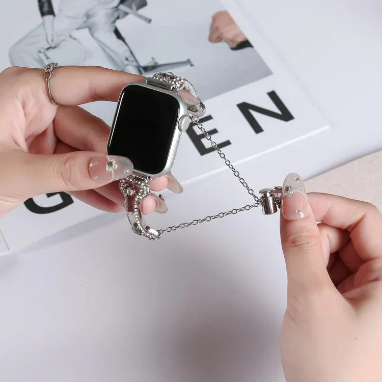 Pulseira de Relógio Metálica com Diamantes em Forma de Corrente Óssea, Para Apple Watch 46mm / 49mm / 45mm / 44mm, Para Apple Watch 42mm / 41mm / 40mm / 38mm