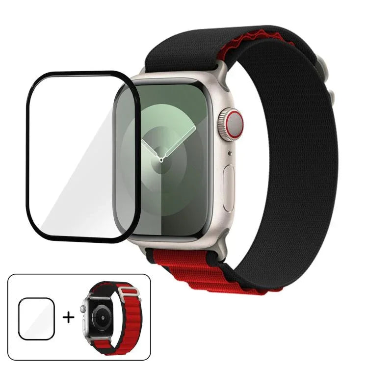 Pulseira de Relógio em Nylon com Loop e Filme Curvo 3D, Para Apple Watch Série 10 46mm