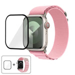 Correia de Relógio em Nylon com Fivela e Filme Curvo 3D, Para Apple Watch Series 45mm