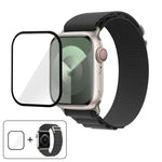 Correia de Relógio em Nylon com Fivela e Filme Curvo 3D, Para Apple Watch Series 45mm
