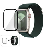 Correia de Relógio em Nylon com Fivela e Filme Curvo 3D, Para Apple Watch Series 45mm