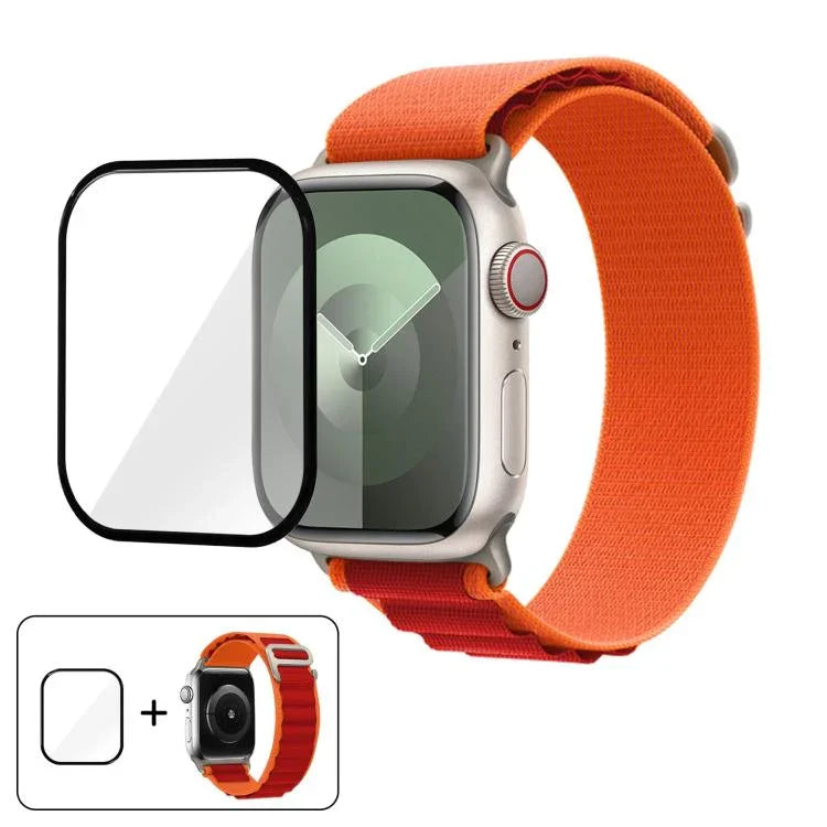 Correia de Relógio em Nylon com Fivela e Filme Curvo 3D, Para Apple Watch Series 41mm