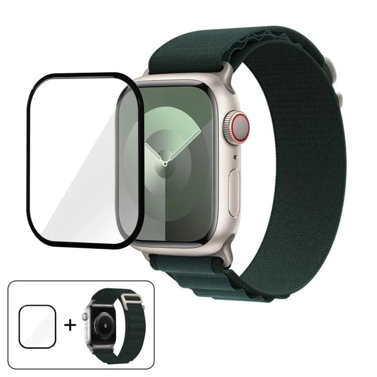 Correia de Relógio em Nylon com Fivela e Filme Curvo 3D, Para Apple Watch Series 41mm