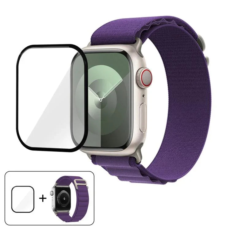 Correia de Relógio em Nylon com Fivela e Filme Curvo 3D, Para Apple Watch Series 41mm