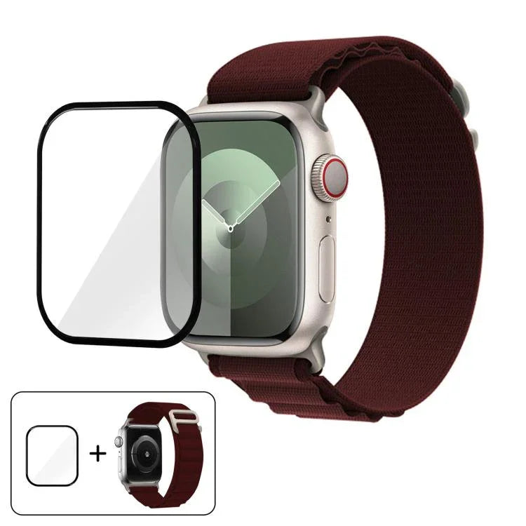 Correia de Relógio em Nylon com Fivela e Filme Curvo 3D, Para Apple Watch Series 41mm