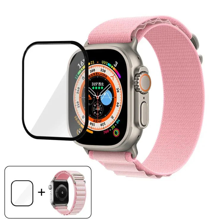 Correia de Relógio em Nylon com Fivela e Filme Curvo 3D, Para Apple Watch Ultra 2 / 1 49mm
