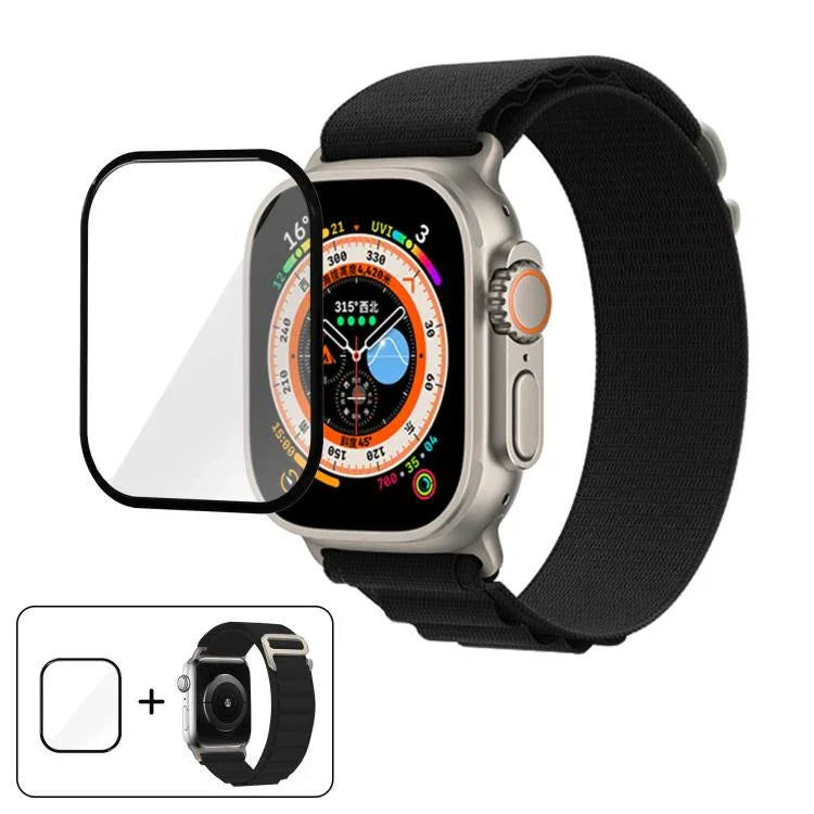Correia de Relógio em Nylon com Fivela e Filme Curvo 3D, Para Apple Watch Ultra 2 / 1 49mm