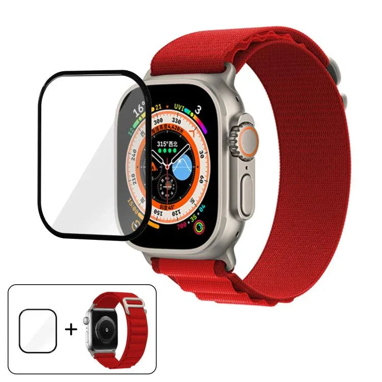 Correia de Relógio em Nylon com Fivela e Filme Curvo 3D, Para Apple Watch Ultra 2 / 1 49mm