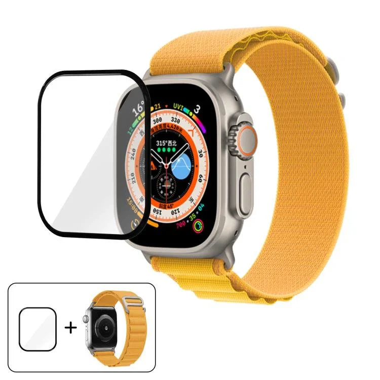 Correia de Relógio em Nylon com Fivela e Filme Curvo 3D, Para Apple Watch Ultra 2 / 1 49mm