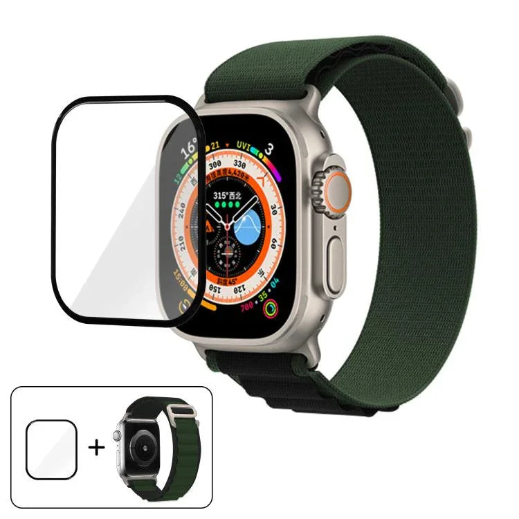 Correia de Relógio em Nylon com Fivela e Filme Curvo 3D, Para Apple Watch Ultra 2 / 1 49mm