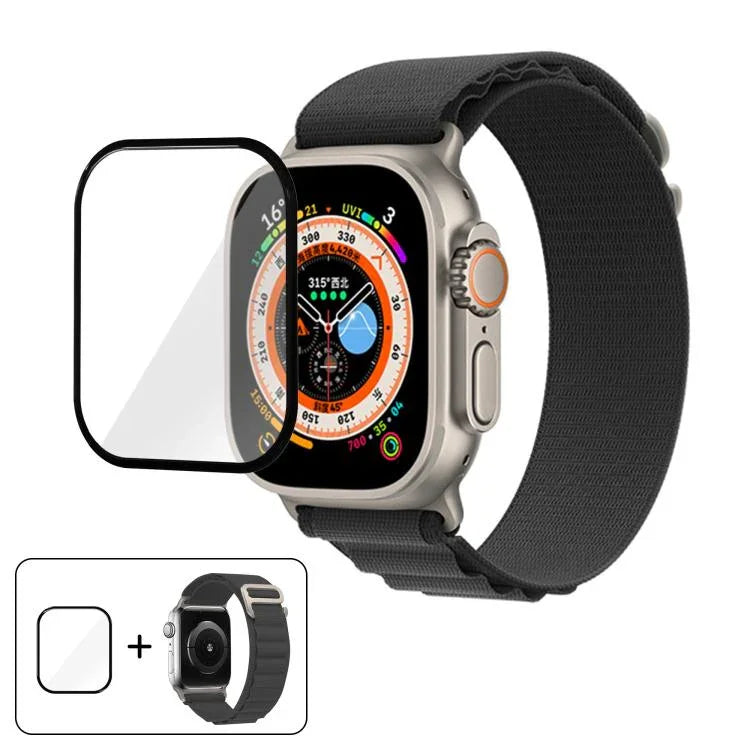 Correia de Relógio em Nylon com Fivela e Filme Curvo 3D, Para Apple Watch Ultra 2 / 1 49mm