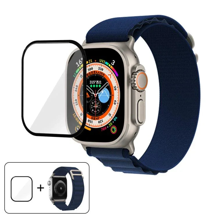Correia de Relógio em Nylon com Fivela e Filme Curvo 3D, Para Apple Watch Ultra 2 / 1 49mm