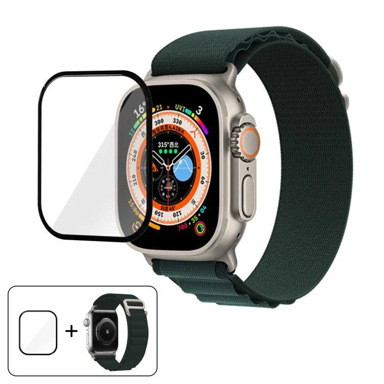 Correia de Relógio em Nylon com Fivela e Filme Curvo 3D, Para Apple Watch Ultra 2 / 1 49mm