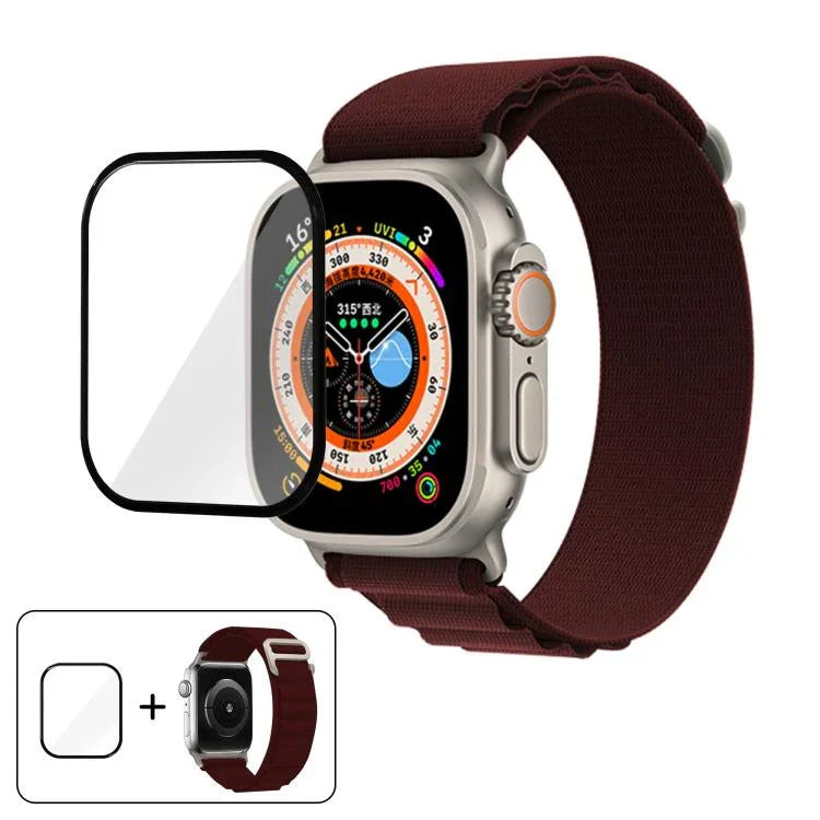 Correia de Relógio em Nylon com Fivela e Filme Curvo 3D, Para Apple Watch Ultra 2 / 1 49mm