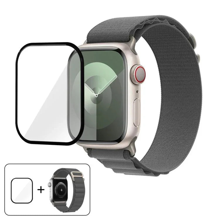 Correia de Relógio em Nylon com Fivela e Filme Curvo 3D, Para Apple Watch Series 38mm