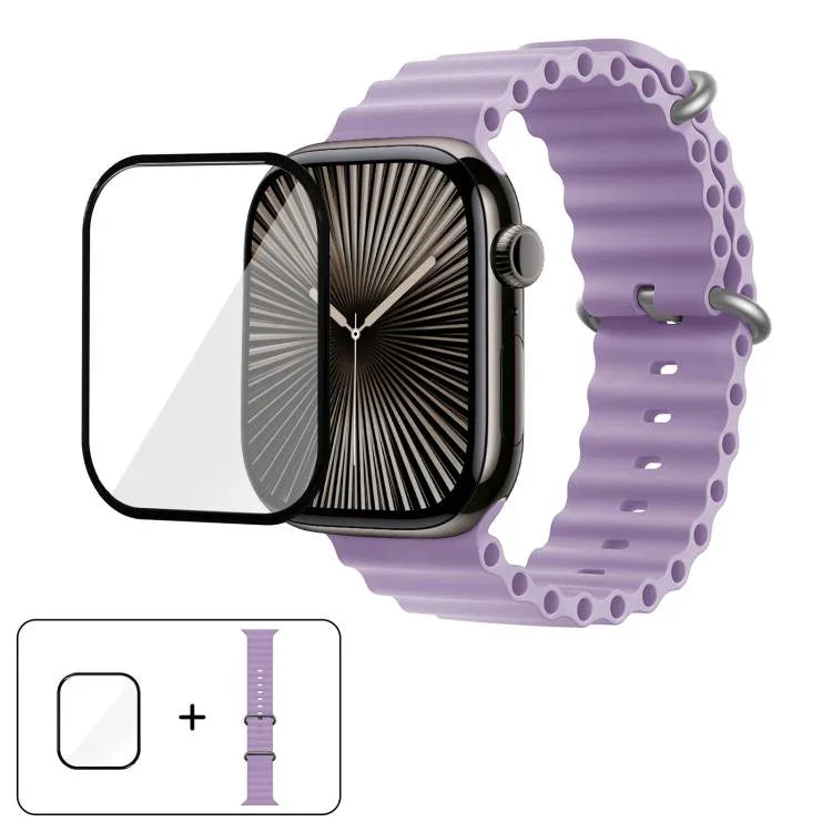 Correia de Relógio em Silicone Ocean com Filme Curvo 3D, Para Apple Watch Series 10 46mm, Para Apple Watch Series 10 42mm, Para Apple Watch Series 44mm