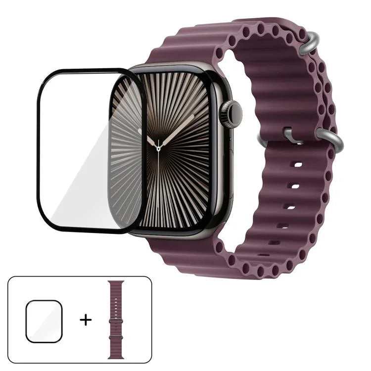 Correia de Relógio em Silicone Ocean com Filme Curvo 3D, Para Apple Watch Series 10 46mm, Para Apple Watch Series 10 42mm, Para Apple Watch Series 44mm