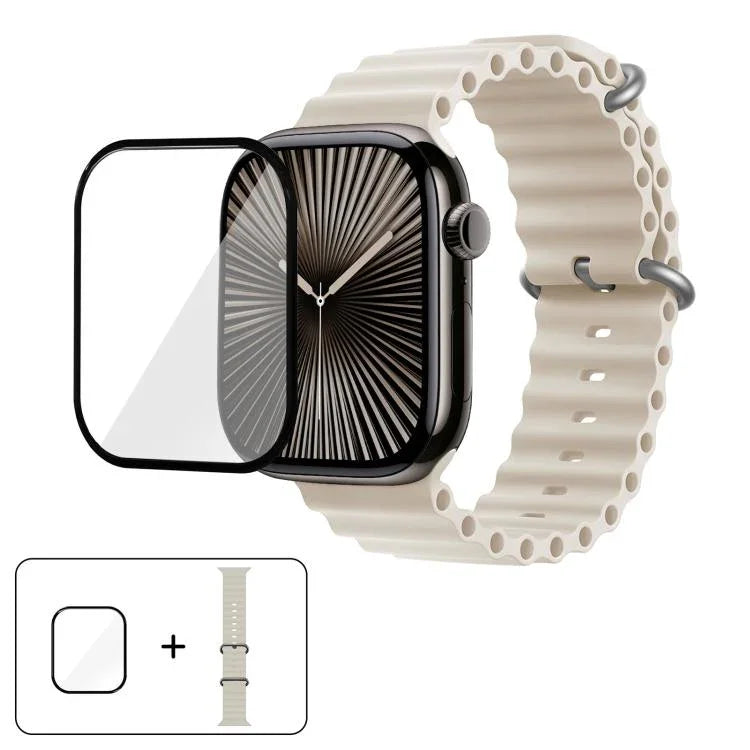 Correia de Relógio em Silicone Ocean com Filme Curvo 3D, Para Apple Watch Series 10 46mm, Para Apple Watch Series 10 42mm, Para Apple Watch Series 44mm
