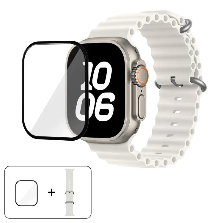 Correia de Relógio em Silicone Ocean com Filme Curvo 3D, Para Apple Watch Series 40mm, Para Apple Watch Ultra 2 / 1 49mm, Para Apple Watch Series 45mm