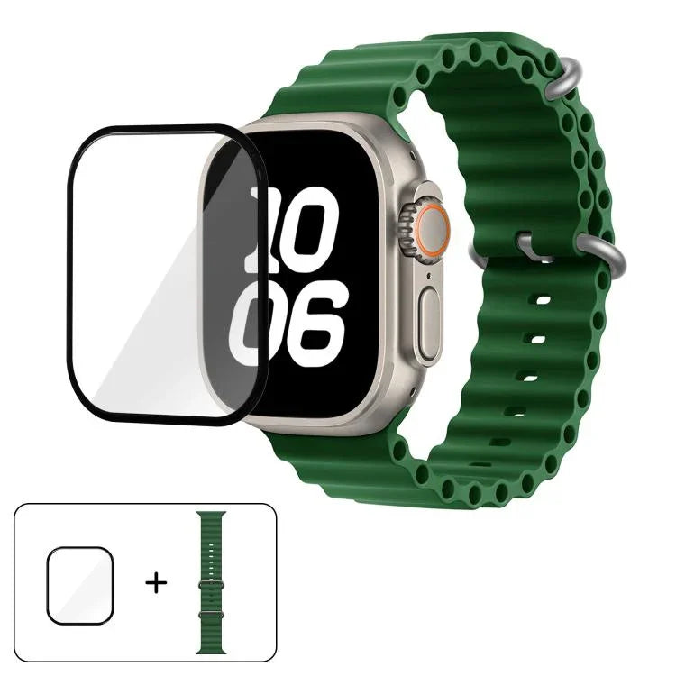 Correia de Relógio em Silicone Ocean com Filme Curvo 3D, Para Apple Watch Series 40mm, Para Apple Watch Ultra 2 / 1 49mm, Para Apple Watch Series 45mm