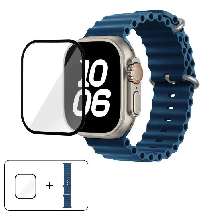 Correia de Relógio em Silicone Ocean com Filme Curvo 3D, Para Apple Watch Series 40mm, Para Apple Watch Ultra 2 / 1 49mm, Para Apple Watch Series 45mm