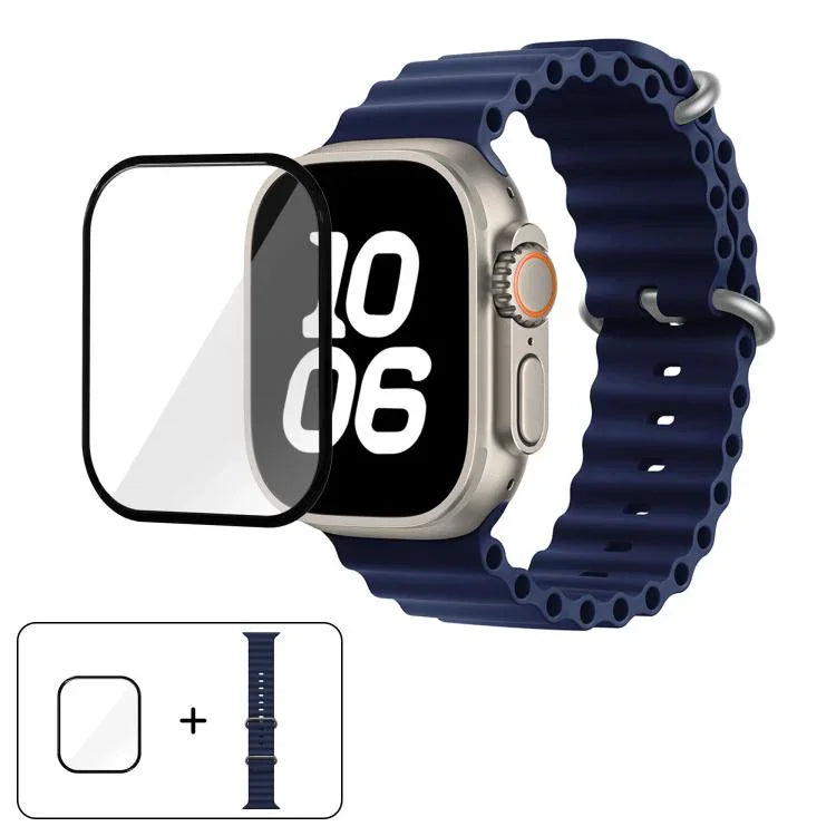 Correia de Relógio em Silicone Ocean com Filme Curvo 3D, Para Apple Watch Series 40mm, Para Apple Watch Ultra 2 / 1 49mm, Para Apple Watch Series 45mm