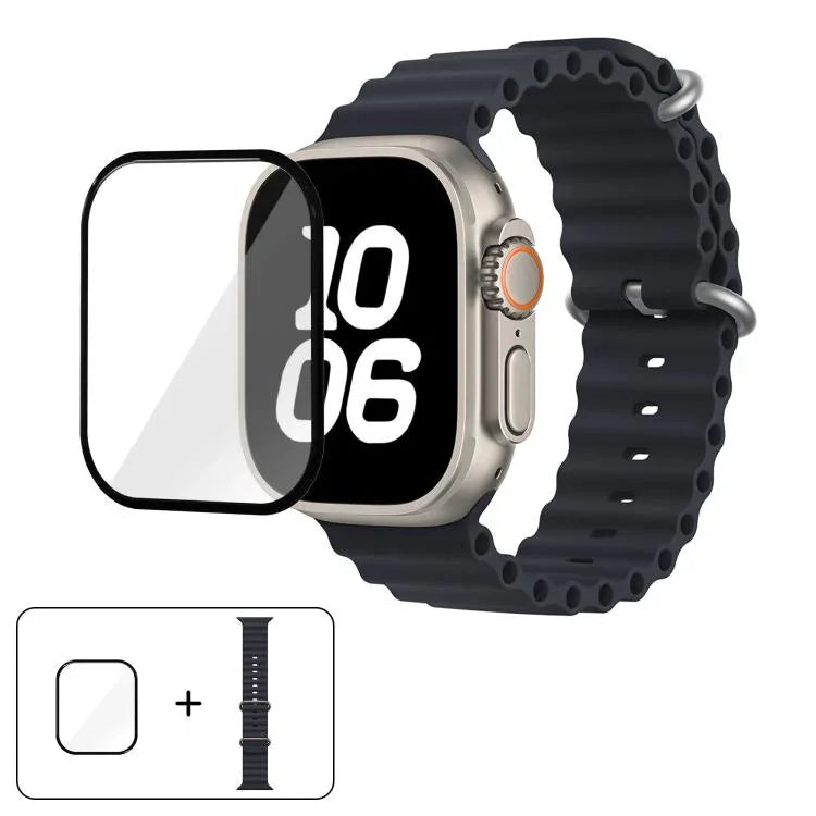 Correia de Relógio em Silicone Ocean com Filme Curvo 3D, Para Apple Watch Series 40mm, Para Apple Watch Ultra 2 / 1 49mm, Para Apple Watch Series 45mm