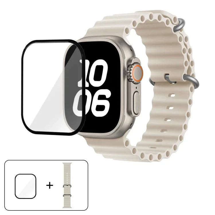 Correia de Relógio em Silicone Ocean com Filme Curvo 3D, Para Apple Watch Series 40mm, Para Apple Watch Ultra 2 / 1 49mm, Para Apple Watch Series 45mm