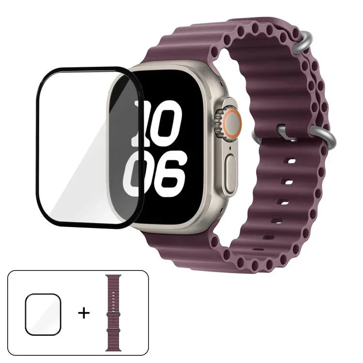Correia de Relógio em Silicone Ocean com Filme Curvo 3D, Para Apple Watch Series 40mm, Para Apple Watch Ultra 2 / 1 49mm, Para Apple Watch Series 45mm