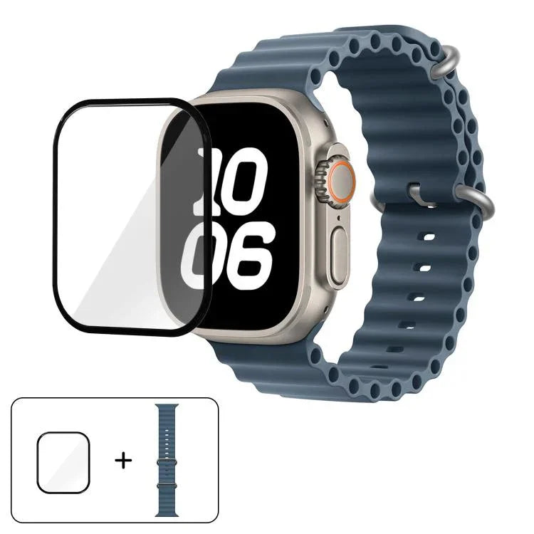 Correia de Relógio em Silicone Ocean com Filme Curvo 3D, Para Apple Watch Series 40mm, Para Apple Watch Ultra 2 / 1 49mm, Para Apple Watch Series 45mm