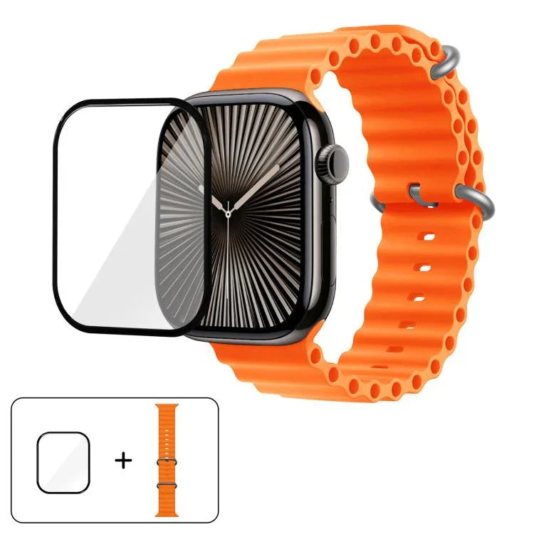 Correia de Relógio em Silicone Ocean com Filme Curvo 3D, Para Apple Watch Series 40mm, Para Apple Watch Ultra 2 / 1 49mm, Para Apple Watch Series 45mm