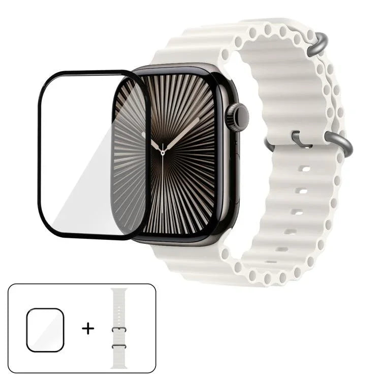 Correia de Relógio em Silicone Ocean com Filme Curvo 3D, Para Apple Watch Series 41mm, Para Apple Watch Series 38mm, Para Apple Watch Series 42mm