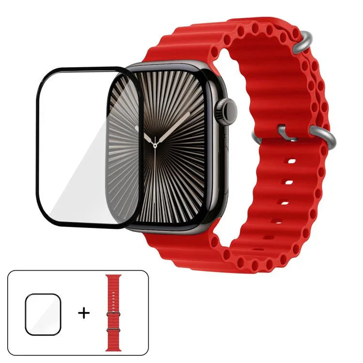 Correia de Relógio em Silicone Ocean com Filme Curvo 3D, Para Apple Watch Series 41mm, Para Apple Watch Series 38mm, Para Apple Watch Series 42mm