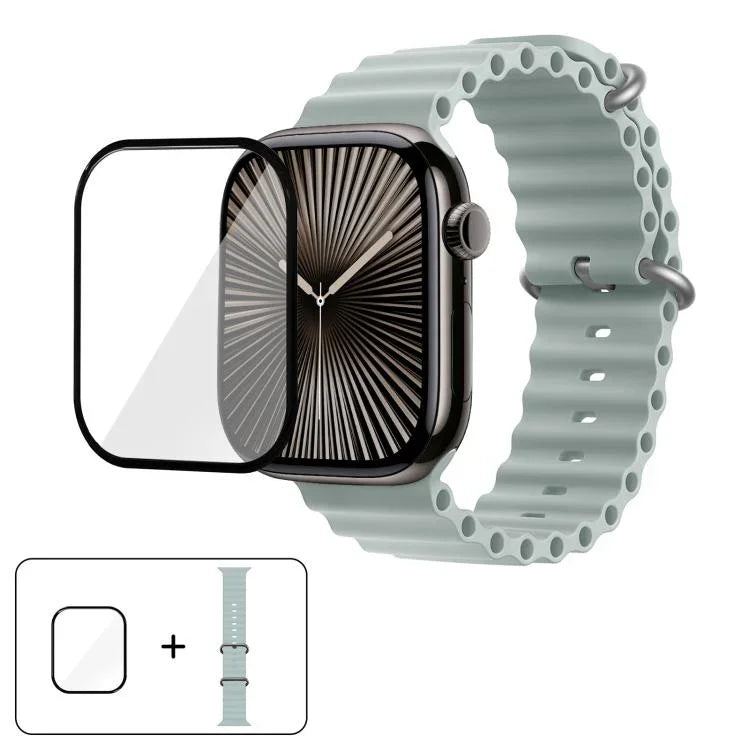 Correia de Relógio em Silicone Ocean com Filme Curvo 3D, Para Apple Watch Series 41mm, Para Apple Watch Series 38mm, Para Apple Watch Series 42mm