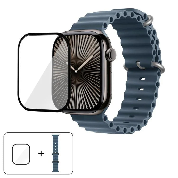 Correia de Relógio em Silicone Ocean com Filme Curvo 3D, Para Apple Watch Series 41mm, Para Apple Watch Series 38mm, Para Apple Watch Series 42mm