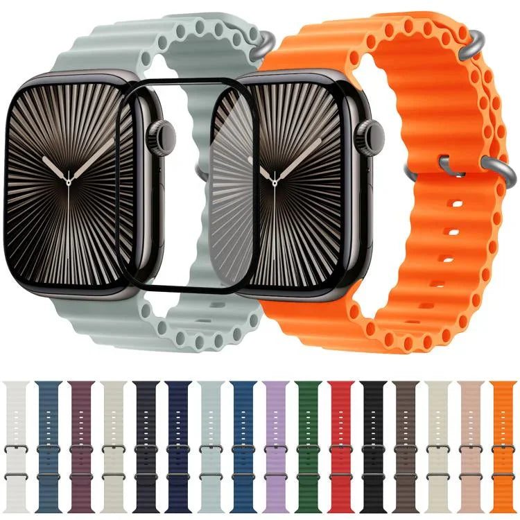 Correia de Relógio em Silicone Ocean com Filme Curvo 3D, Para Apple Watch Series 41mm, Para Apple Watch Series 38mm, Para Apple Watch Series 42mm