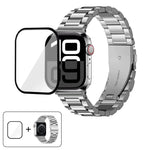 Bracelete Três Contas em Aço Inoxidável com Filme Curvo 3D, Para Apple Watch Series 10 46mm, Para Apple Watch Series 10 42mm, Para Apple Watch Series 44mm, Para Apple Watch Series 40mm
