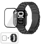 Bracelete Três Contas em Aço Inoxidável com Filme Curvo 3D, Para Apple Watch Series 10 46mm, Para Apple Watch Series 10 42mm, Para Apple Watch Series 44mm, Para Apple Watch Series 40mm