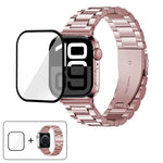 Bracelete Três Contas em Aço Inoxidável com Filme Curvo 3D, Para Apple Watch Series 10 46mm, Para Apple Watch Series 10 42mm, Para Apple Watch Series 44mm, Para Apple Watch Series 40mm