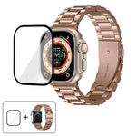 Bracelete Três Contas em Aço Inoxidável com Filme Curvo 3D, Para Apple Watch Ultra 2 / 1 49mm, Para Apple Watch Series 45mm, Para Apple Watch Series 41mm, Para Apple Watch Series 38mm