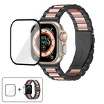 Bracelete Três Contas em Aço Inoxidável com Filme Curvo 3D, Para Apple Watch Ultra 2 / 1 49mm, Para Apple Watch Series 45mm, Para Apple Watch Series 41mm, Para Apple Watch Series 38mm