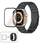 Bracelete Três Contas em Aço Inoxidável com Filme Curvo 3D, Para Apple Watch Ultra 2 / 1 49mm, Para Apple Watch Series 45mm, Para Apple Watch Series 41mm, Para Apple Watch Series 38mm