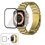Bracelete Três Contas em Aço Inoxidável com Filme Curvo 3D, Para Apple Watch Ultra 2 / 1 49mm, Para Apple Watch Series 45mm, Para Apple Watch Series 41mm, Para Apple Watch Series 38mm