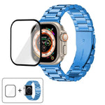 Bracelete Três Contas em Aço Inoxidável com Filme Curvo 3D, Para Apple Watch Ultra 2 / 1 49mm, Para Apple Watch Series 45mm, Para Apple Watch Series 41mm, Para Apple Watch Series 38mm