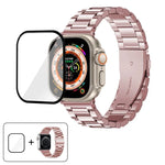 Bracelete Três Contas em Aço Inoxidável com Filme Curvo 3D, Para Apple Watch Ultra 2 / 1 49mm, Para Apple Watch Series 45mm, Para Apple Watch Series 41mm, Para Apple Watch Series 38mm